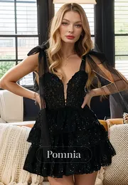 A-Line Empire-Waist Deep V-Neck Sleeveless Sequined Appliques Short  Homecoming Dress