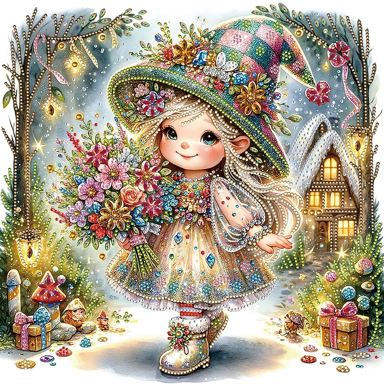 Forest Bouquet Girl 40*40CM (Canvas) Special Shaped Drill Diamond Painting gbfke