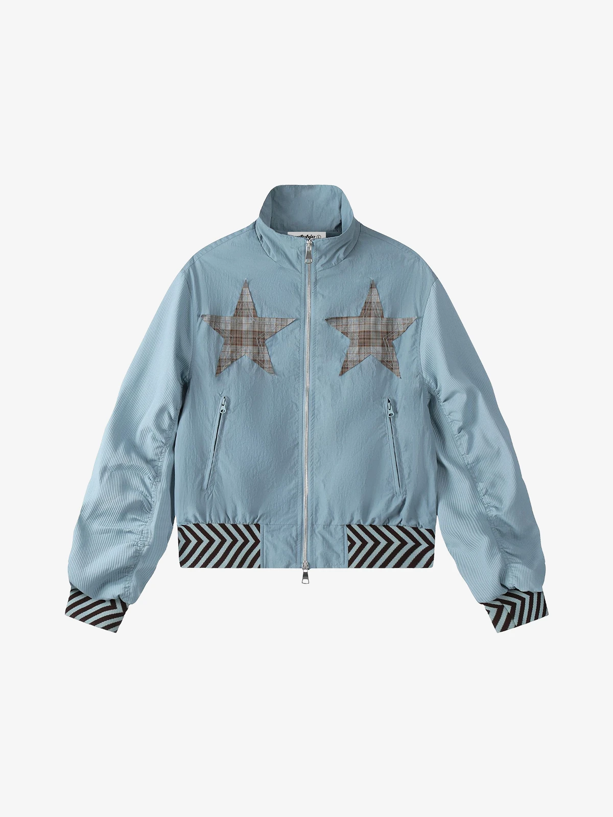 Blue Act Chic Pentagram Patch Zip-Up Jacket Front