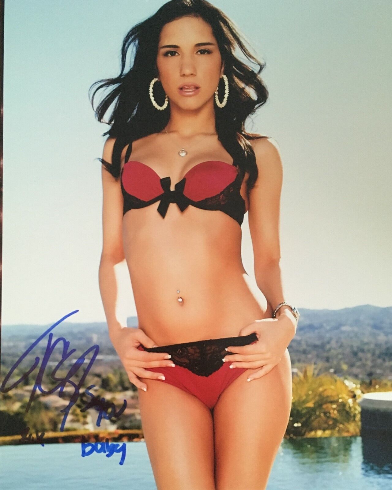 Tia Cyrus Sexy Red Bra & Panties Signed 8x10 Autographed Photo Poster painting COA Proof E5