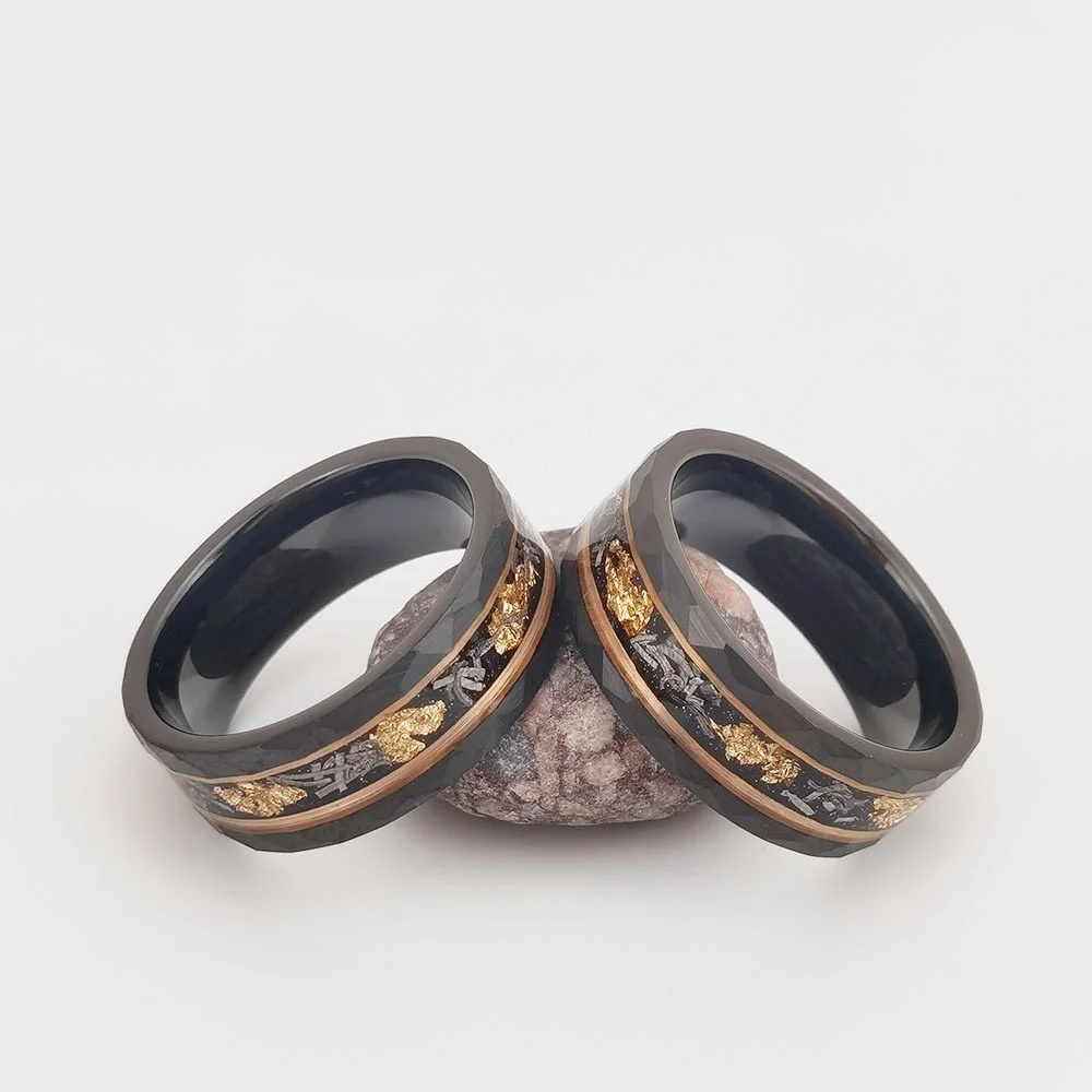 8MM Tungsten Matching Mens Women Flat Inlay Tungsten Faceted Couple Wedding Rings Comfort Fit