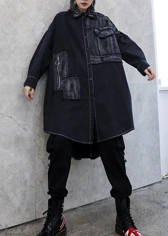 Unique asymmetric hem Fine outfit black Art women coats fall