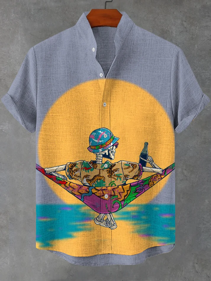 Men's Skeleton Vacation Illustration Print Casual Shirt