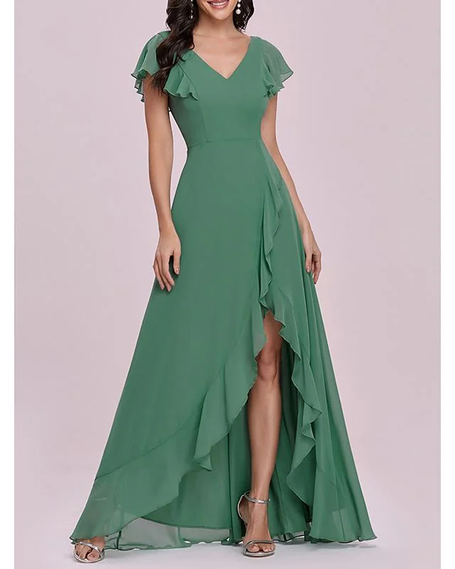 Women's A Line Dress Maxi long Dress Short Sleeve Solid Color Spring Summer Elegant Vintage Green S M L XL XXL 3XL 4XL