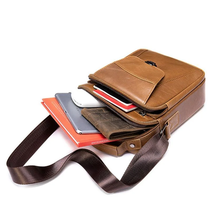 Organizational Layout Top-Handled Genuine Leather Adjustable Strap Sling Bag