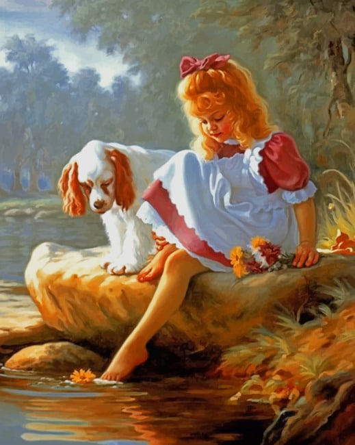 

Girl And Puppy – Paint By Numbers - 40*50CM, 501 Original