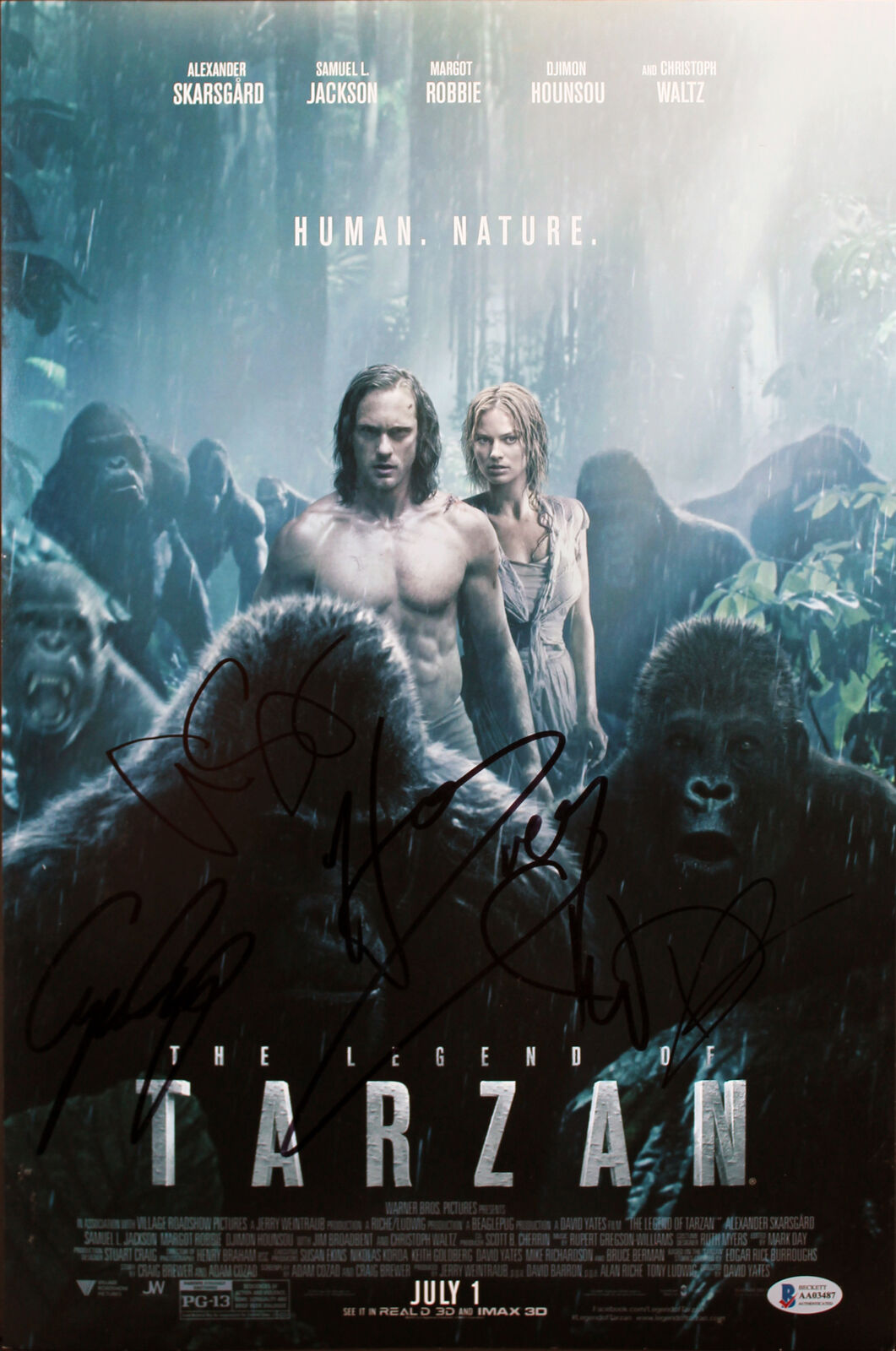 The Legend of Tarzan (5) Skarsgard, Waltz, Crump, +2 Signed 12x18 Photo Poster painting BAS