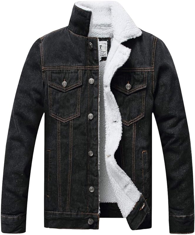 men's Fleece Jean Jacket Winter Cotton Sherpa Lined Denim Trucker Jacket