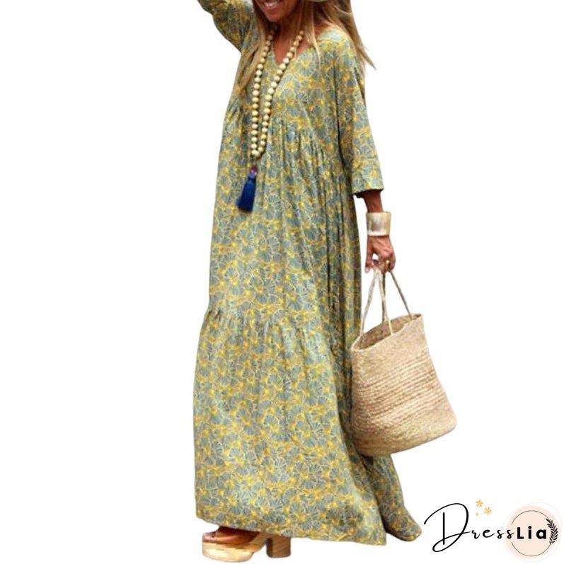 Autumn Spring New Long Sleeve Fashion Printed Bohemian Loose fitting Dress