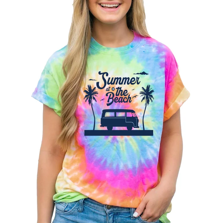 Women Funny Tie Dye Summer at the Beach Mens Short Sleeve Casual T-Shirt - Heather Prints Shirts