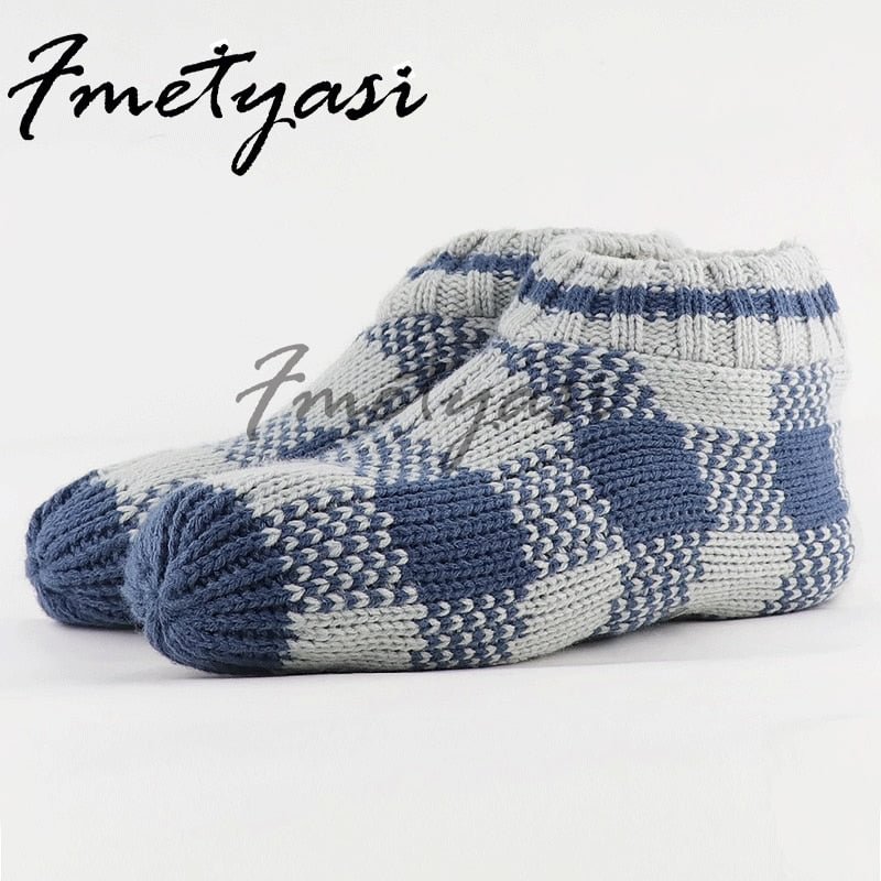 Women's Winter Slippers Crochet Gingham slippers for Home Plush Warm Non slip Soft Slipper Sock Unisex Slippers 2021 New