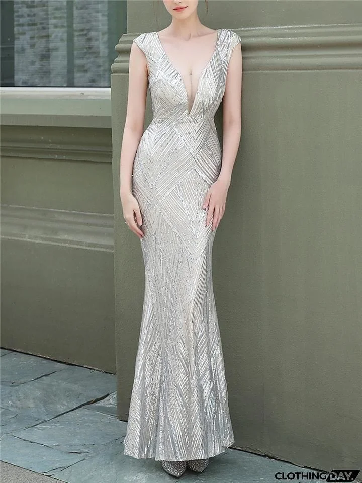 Stunning Sequined Mermaid Backless Ball Gown