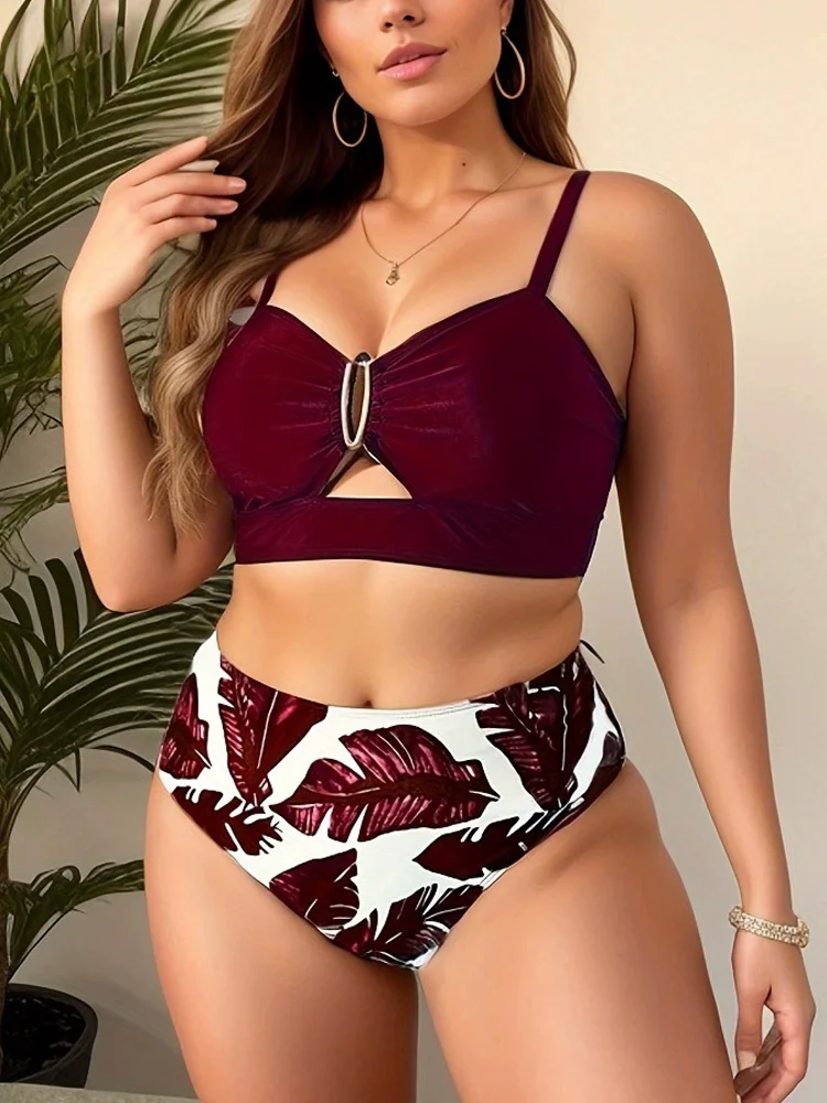 Women's Casual Plus Size Hawaiian Beach Print Swimsuit