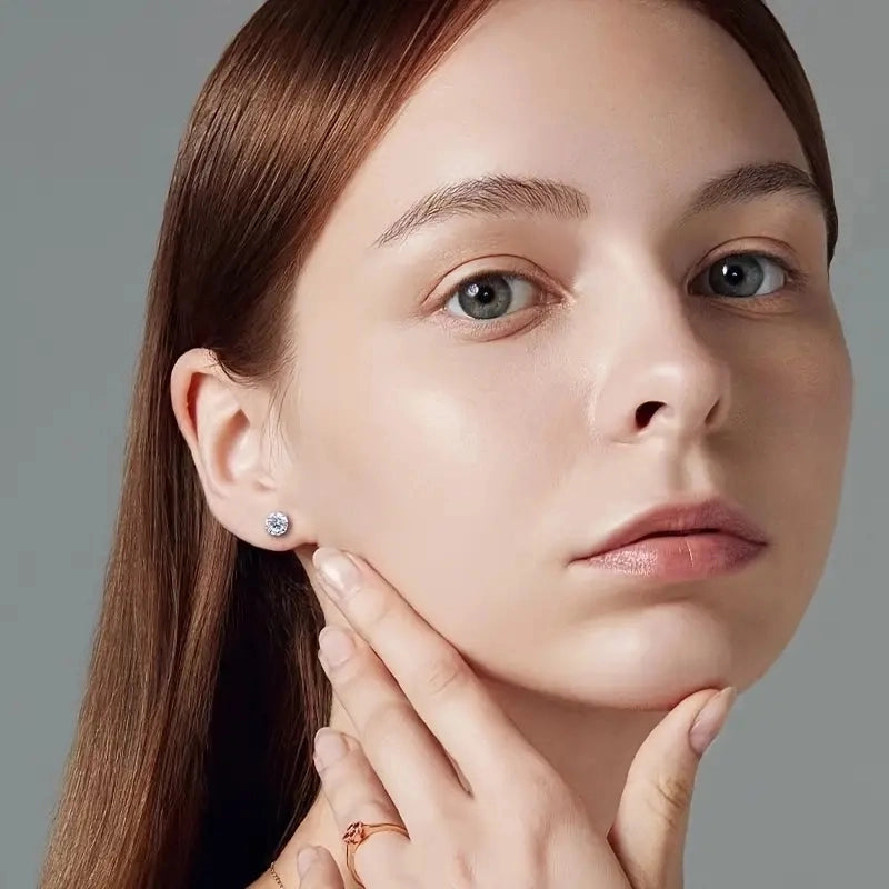 1 Pair Elegant Round Inlay 304 Stainless Steel Zircon 18K Gold Plated Stainless Steel Earrings