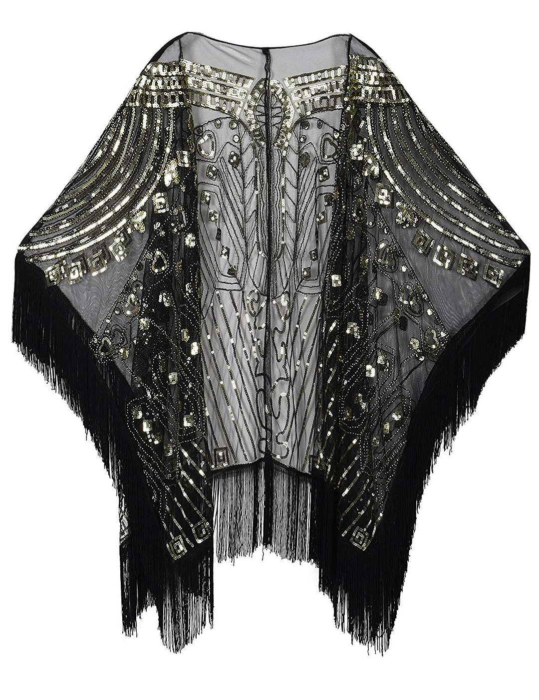 Women's Evening Wrap Beaded 1920s Shawl Fringed Oversized Cover Up