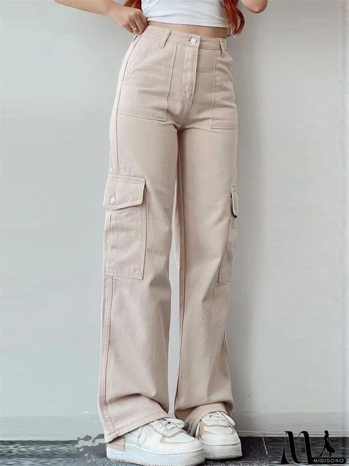MidiSono - Ladies Temperament Leisure Multi-pocket Trousers