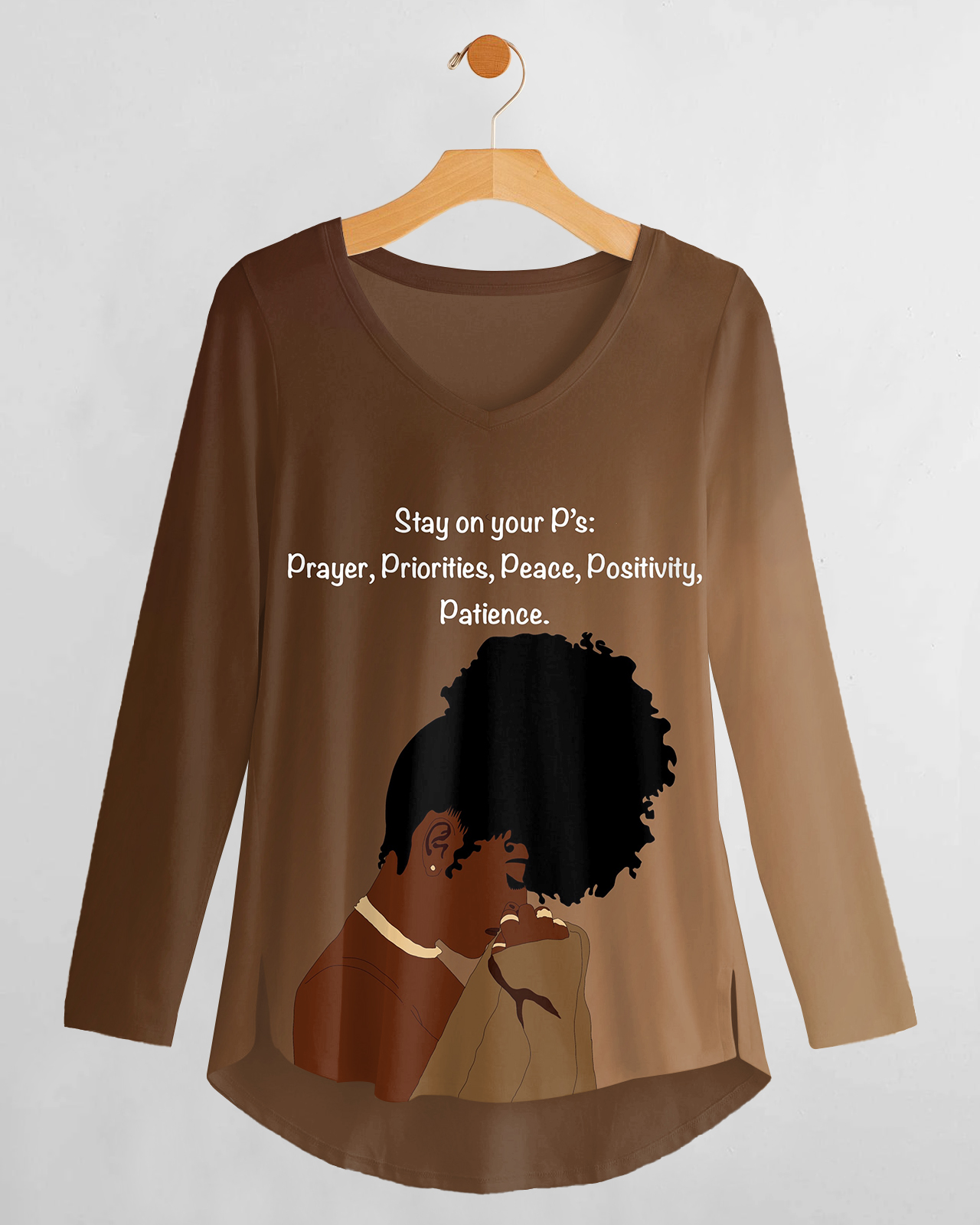 Stay On Your P's V-neck Irregular Long Sleeve T-shirt
