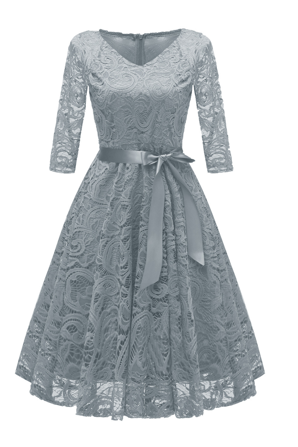 grey long sleeve lace short homecoming dress
