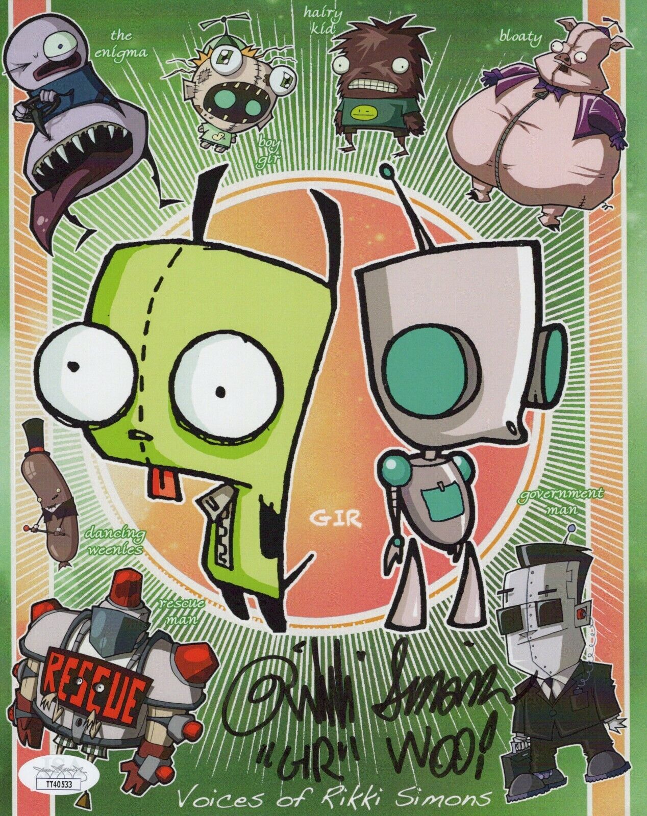 RIKKI SIMMONS Signed 8x10 INVADER ZIM Photo Poster painting Authentic Autograph JSA COA Cert