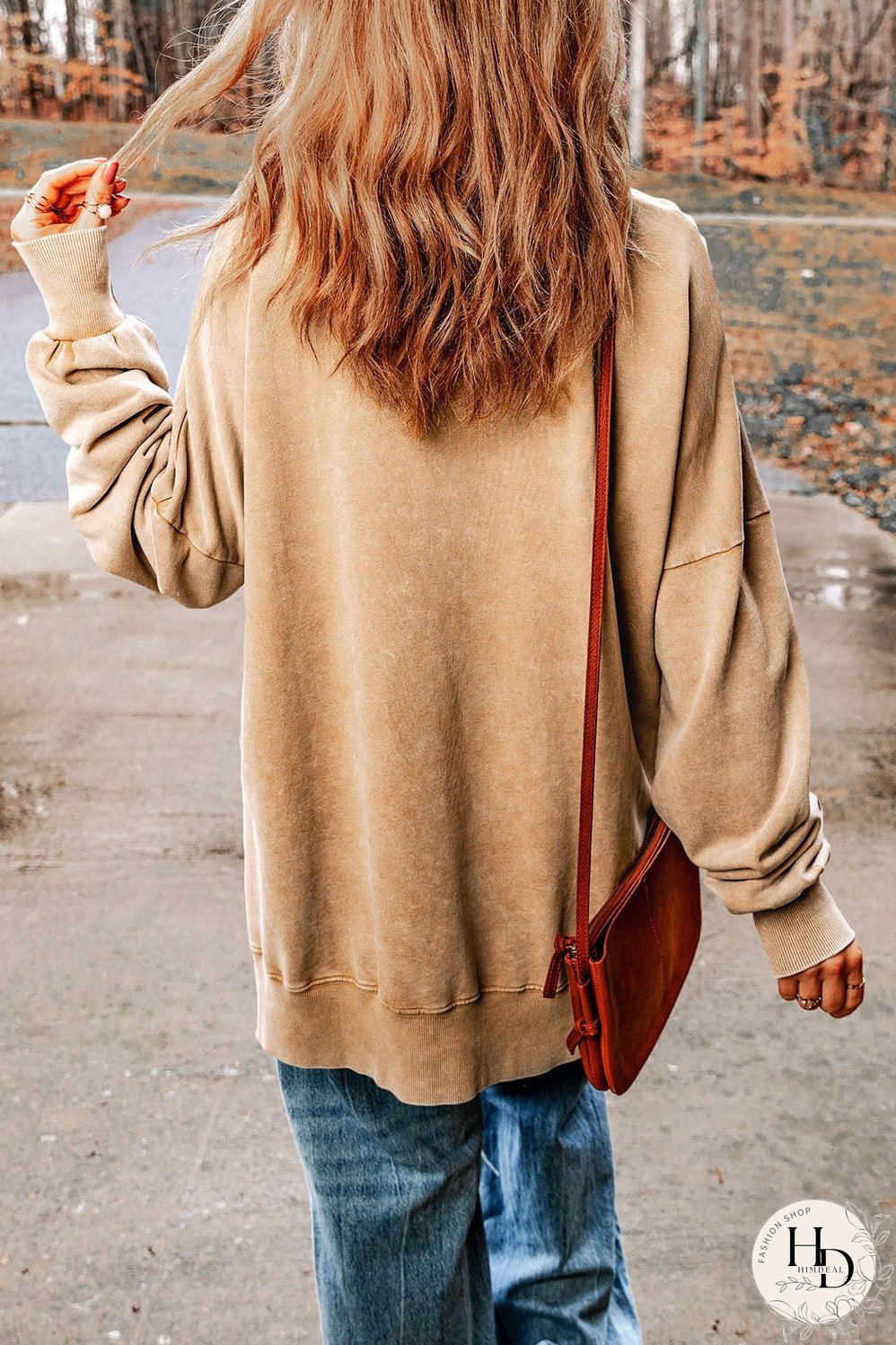 Dropped Shoulder Round Neck Long Sleeve Blouse