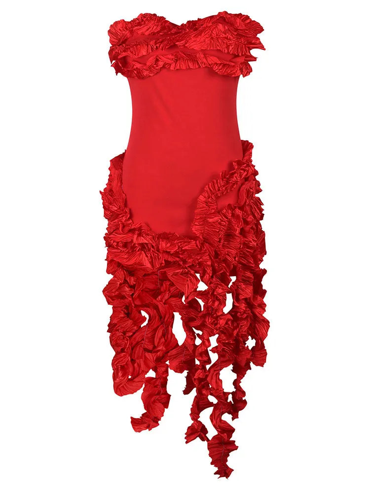 Sexy Gradient Print Ruffle Slit Strapless Irregular Dresses(3 Colors) main image 1