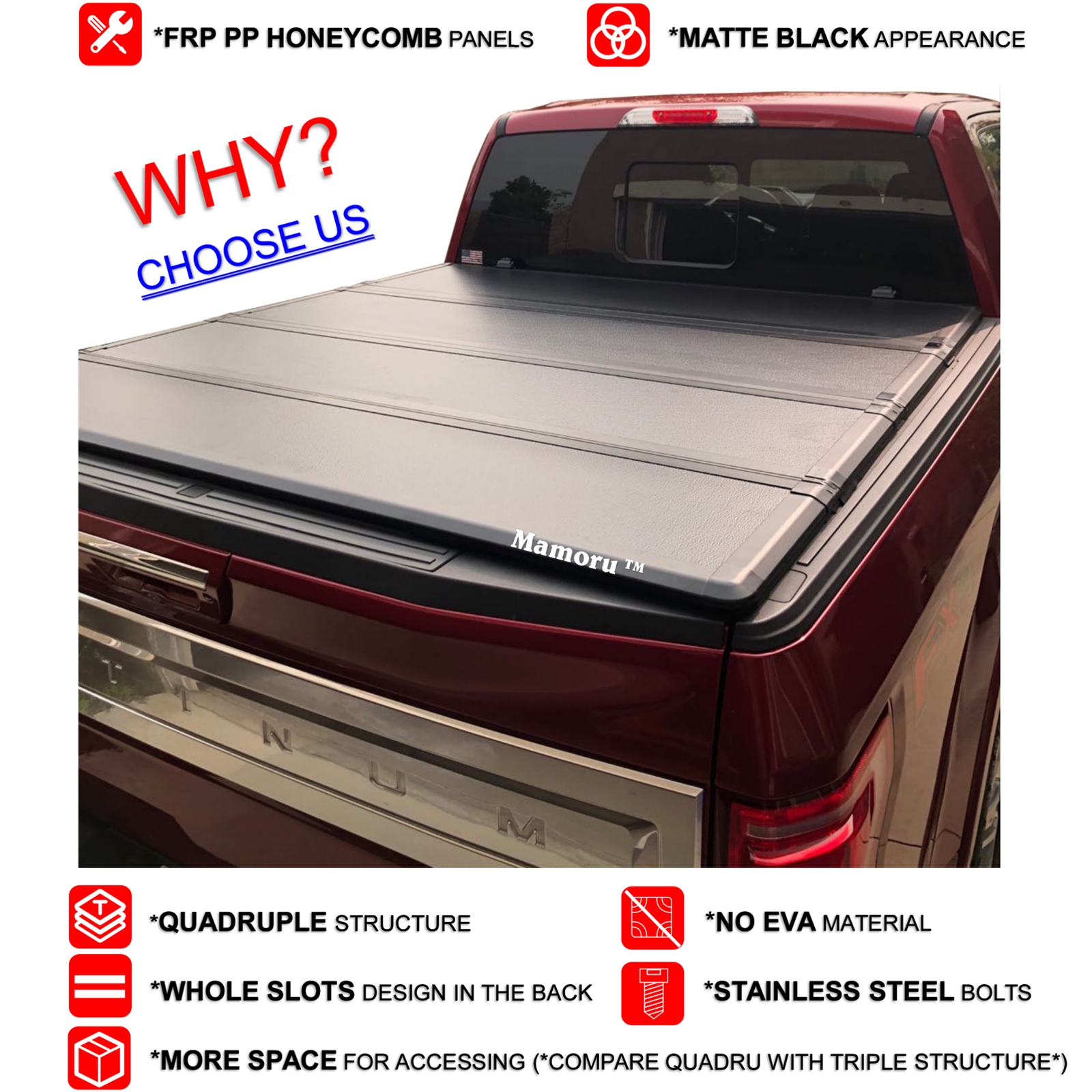For 20072023 Chevrolet Silverado GMC Sierra 1500 5.8' Truck Bed Cover Mamoru Hard QuadFold