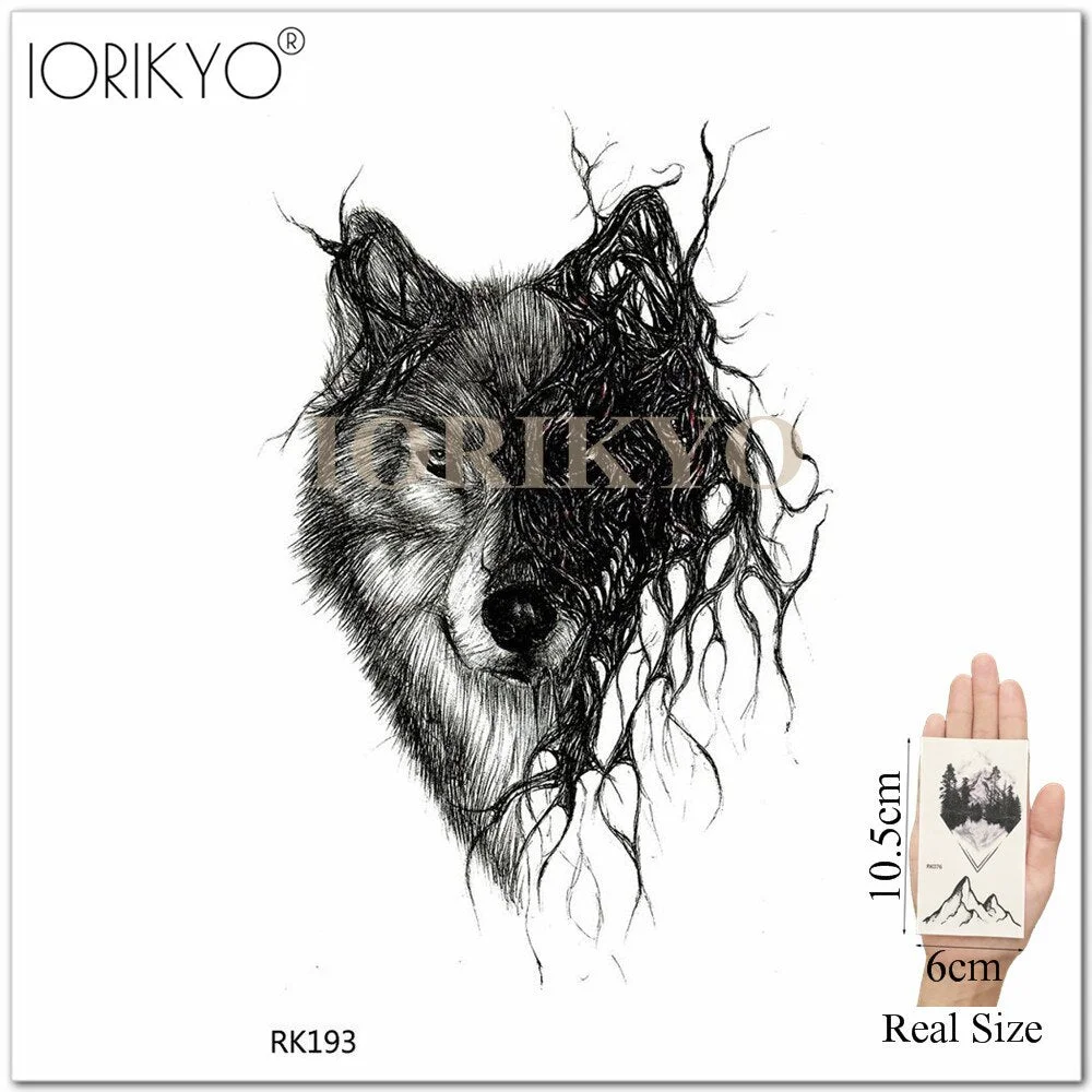 IORIKYO Flash Sexy Tempoary Women Tattoo Arm Fox Sticker Men Black Wolf Chest Forest Hill Bear Fake Tatoo Makeup Tattoo Body Art