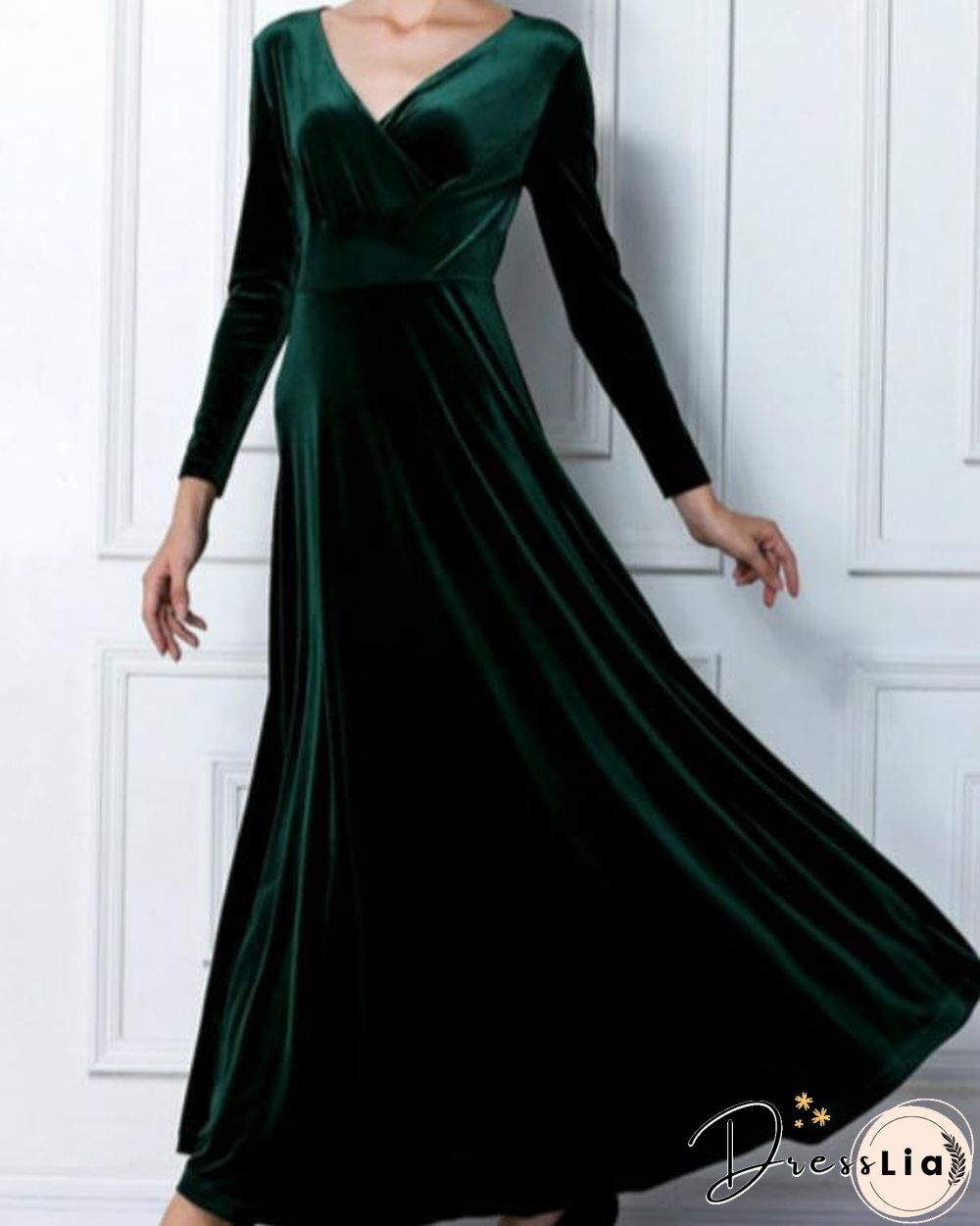 Women's Velvet Plus Size Solid Colored High Waist V Neck Party Dress
