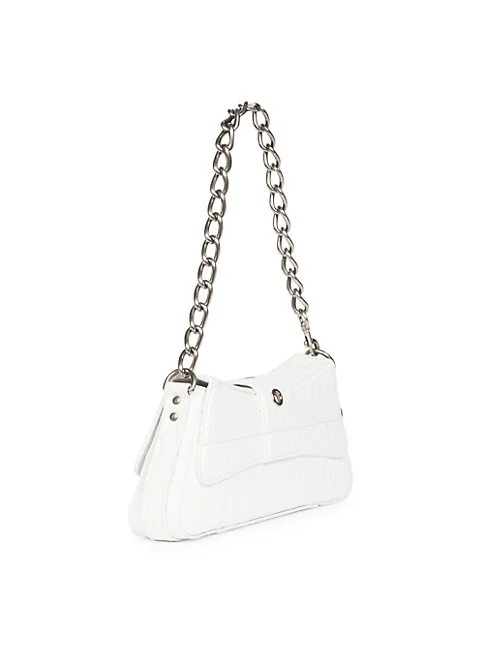 Balenciaga Lindsay Small Shoulder Bag With Strap Crocodile Embossed white