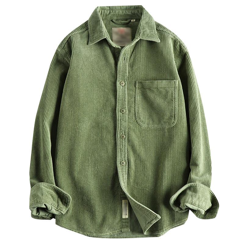Men's Casual Solid Color Corduroy Washed Long Sleeve Shirt 04626021Y