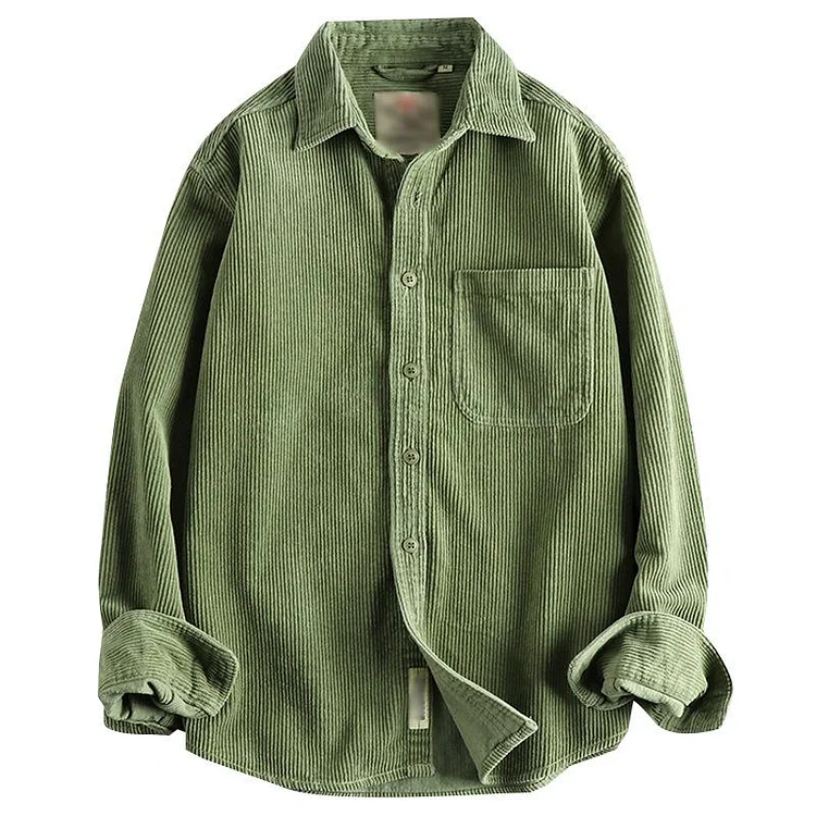 Men's Casual Solid Color Corduroy Washed Long Sleeve Shirt 04626021Y