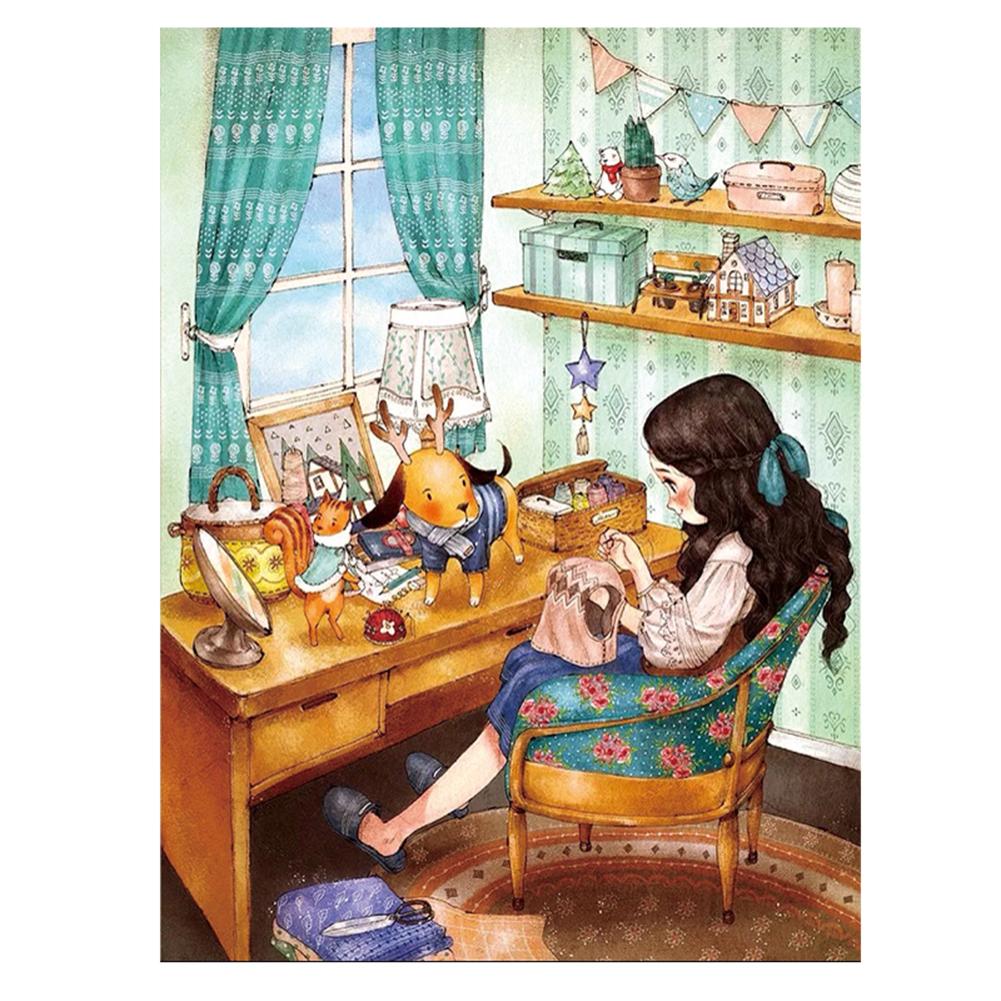 

Handwork Girl - 11CT Stamped Cross Stitch - 52*71CM, 501 Original
