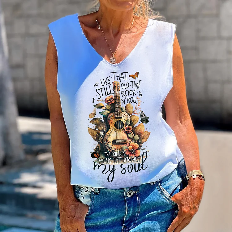 Like That Still Old-Time Rock N'Roll That Kind Of Music Just Soothes My Sout Print Sleeveless Tank Top socialshop