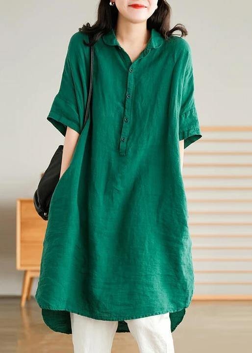 Jade Green Linen Women Casual Linen Shirt Dress