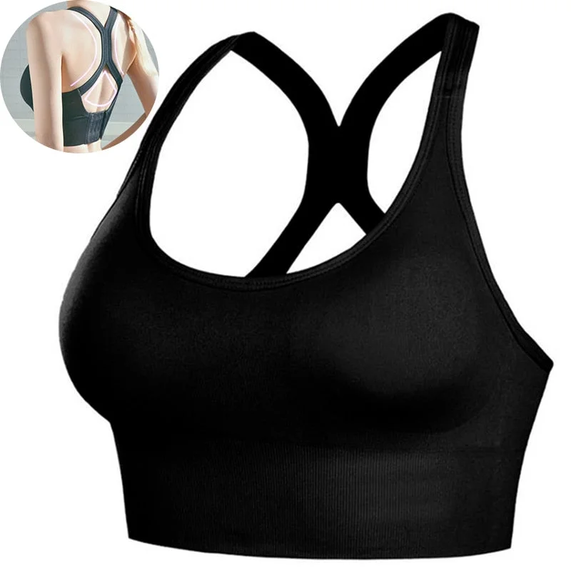 FINETOO Women Sports Crop Top Bralette Halter Backless Camis Cross Fitness Push Up Bra Breathable Lingerie Femme Underwear