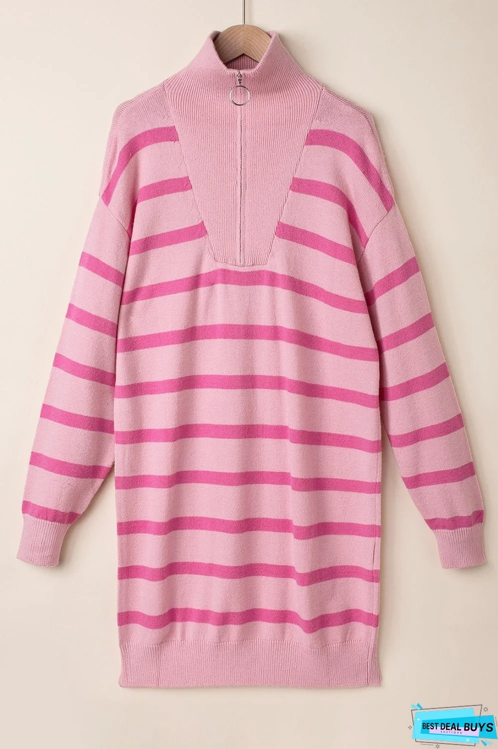 Striped Quarter-Zip Collared Sweater Dress