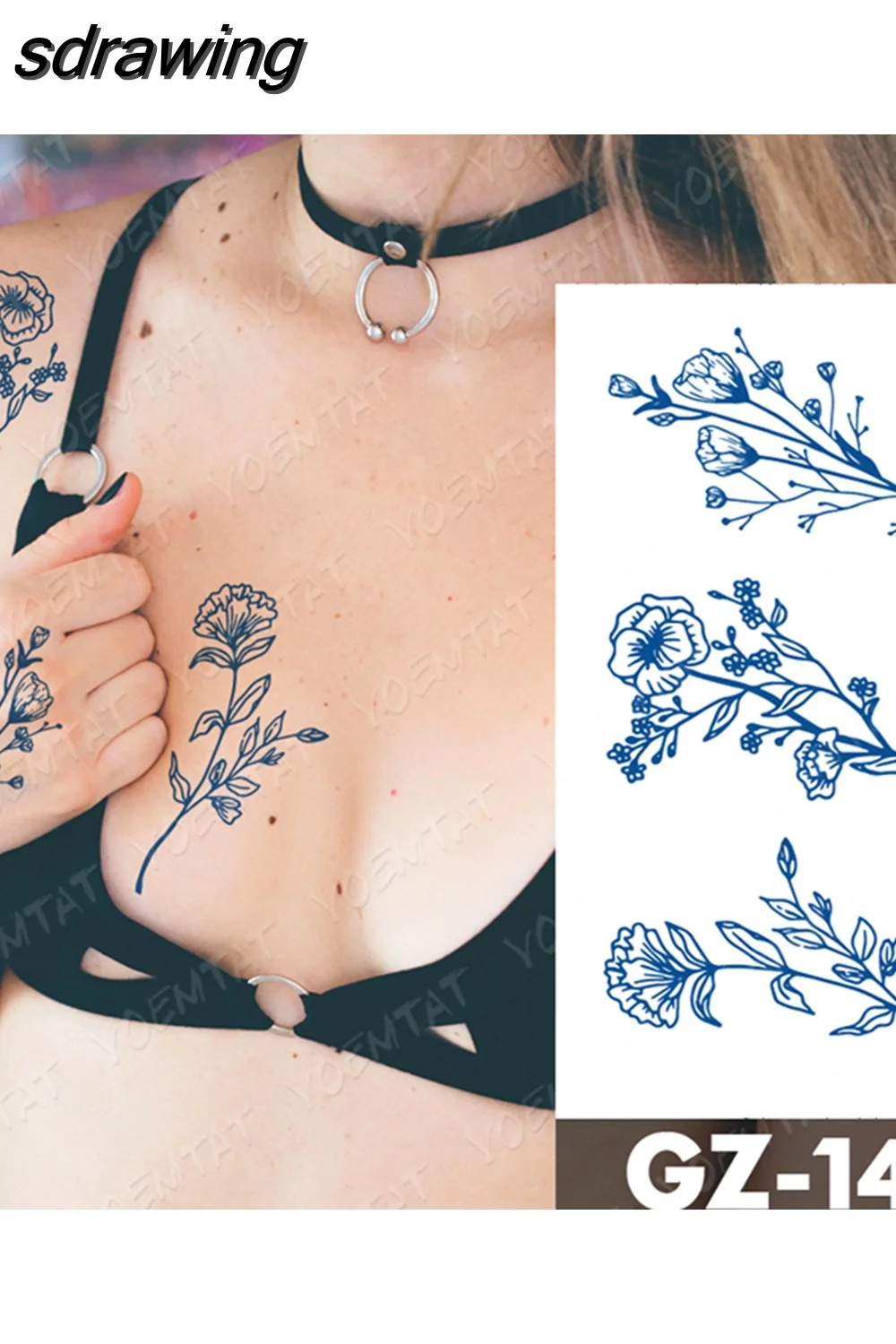 sdrawing Ink Tattoos Body Art Lasting Waterproof Temporary Tattoo Sticker Rose Flower Pearl Tatoo Arm Fake Butterfly Peony Tatto