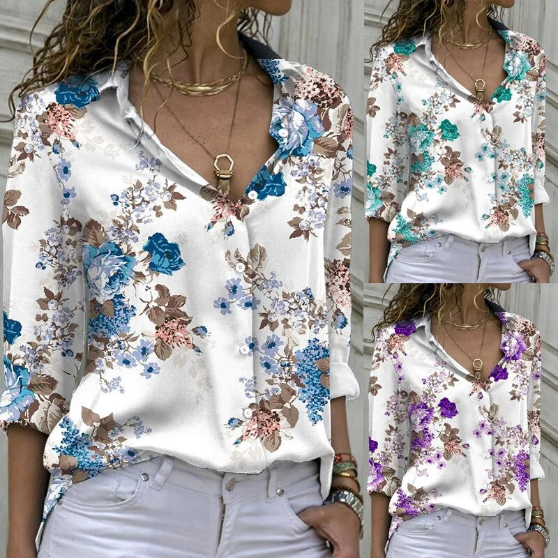 Huiketi Loose Button Up Casual Shirt Woman Elegant Printed Floral Blouse Women Vintage Long Sleeve Blouses Lady Tops Mujer 26258