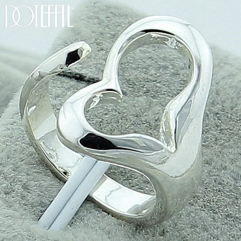 DOTEFFIL 925 Sterling Silver Heart-Shaped Open Ring For Women Jewelry