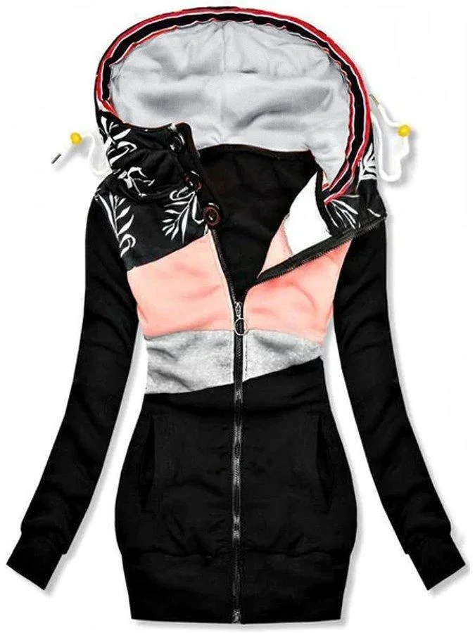 Women Holiday Patchwork Extended Hooded Jacket