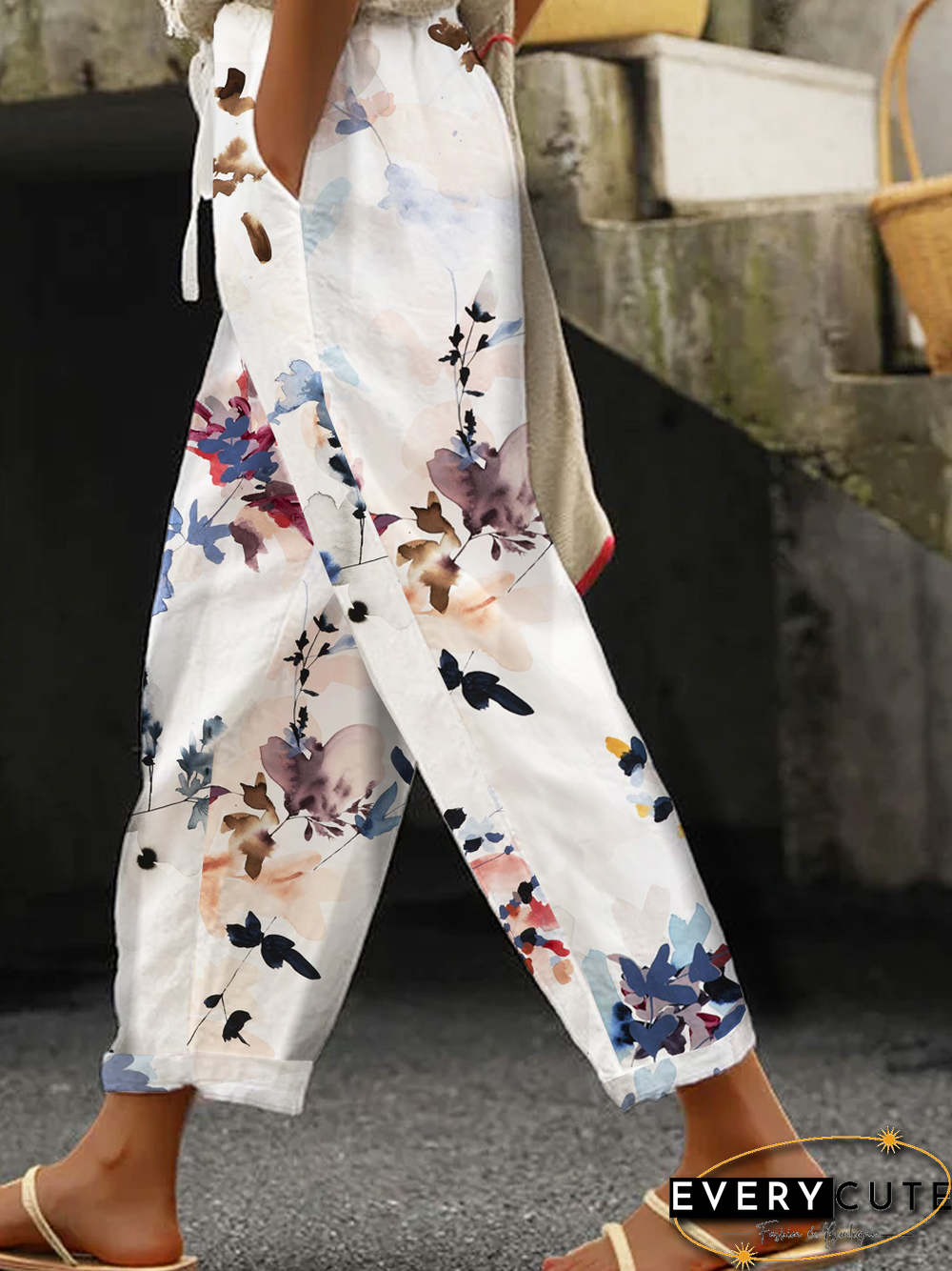 Women Casual Floral Autumn Natural No Elasticity Loose Hot List Regular Regular Size Casual Pants