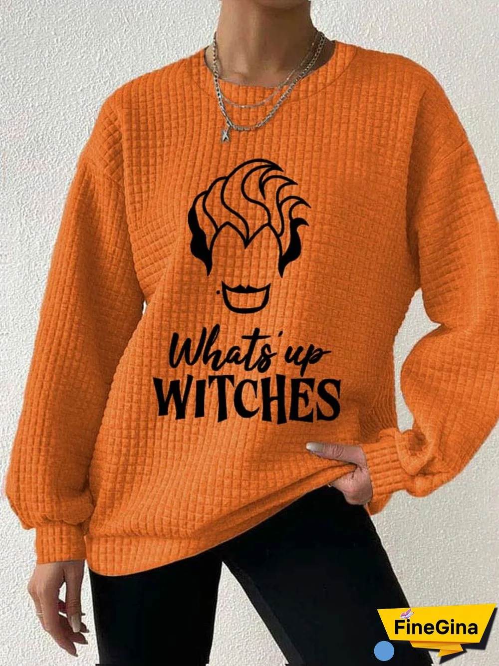 Women's Halloween What's Up Witches Print Waffle Sweatshirt
