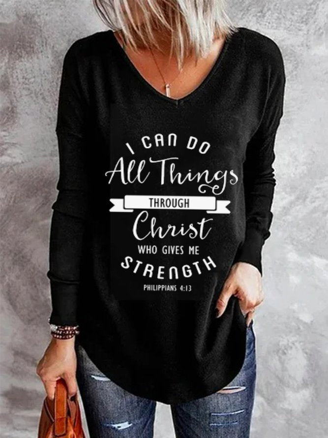 Women Long Sleeve V-neck Graphic Floral Printed Top