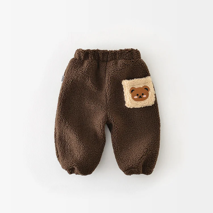 Baby Cartoon Pocket Bear Casual Fleece Jogger Pants