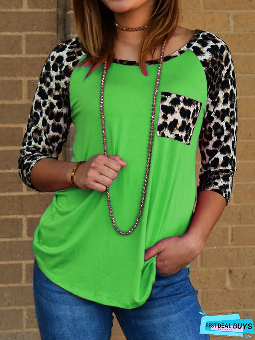 Printed Crew Neck Leopard Casual T-shirt