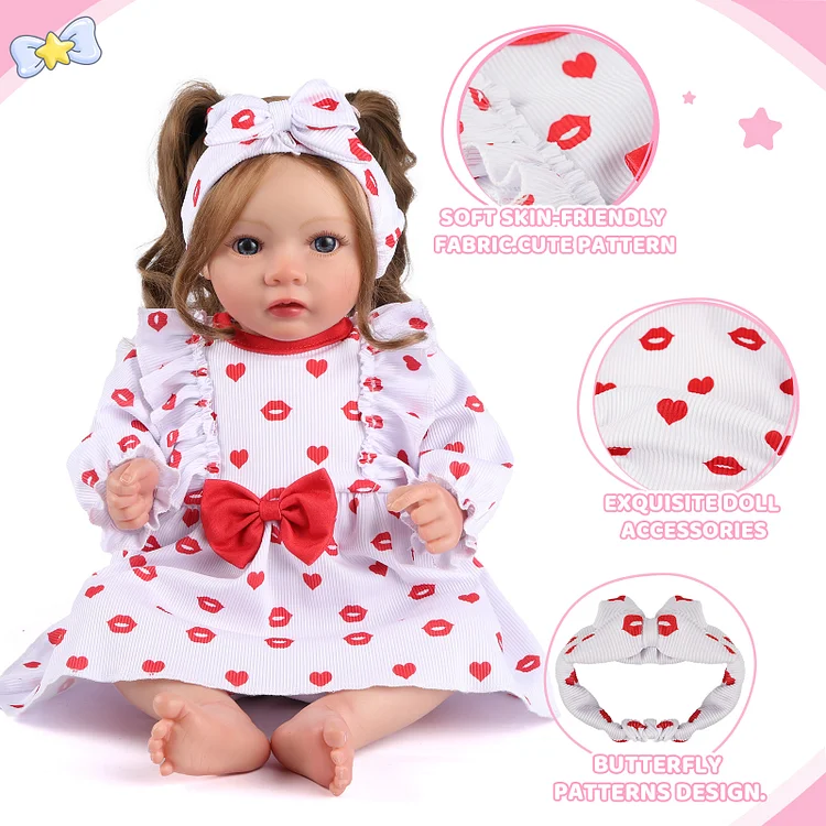 Babeside For 17"-22" Reborn Baby Doll Valentine's Day Love Lips One-piece Dress Set