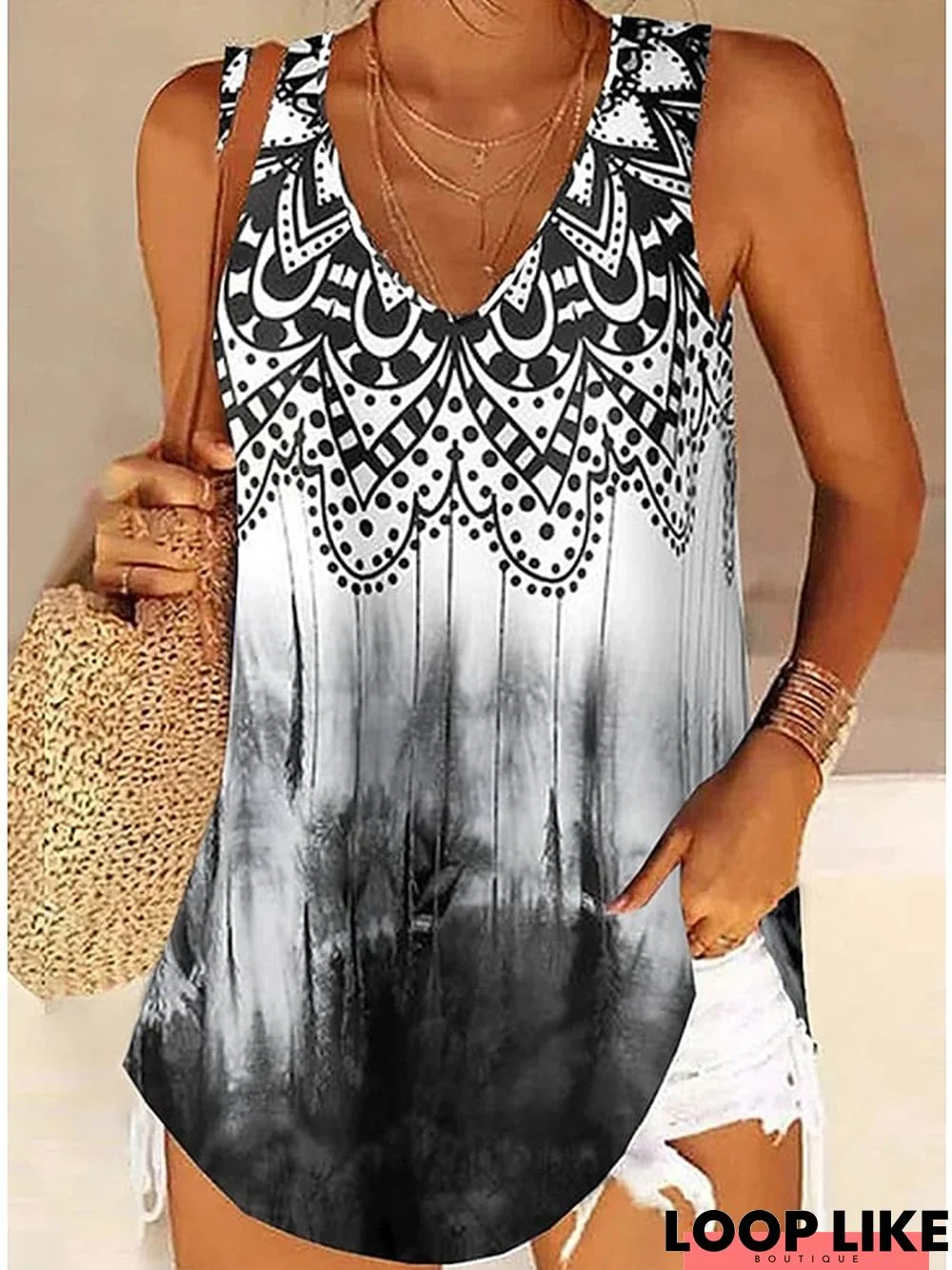 Women's Tank Top White Red Blue Graphic Print Sleeveless Casual Weekend Basic V Neck Regular S