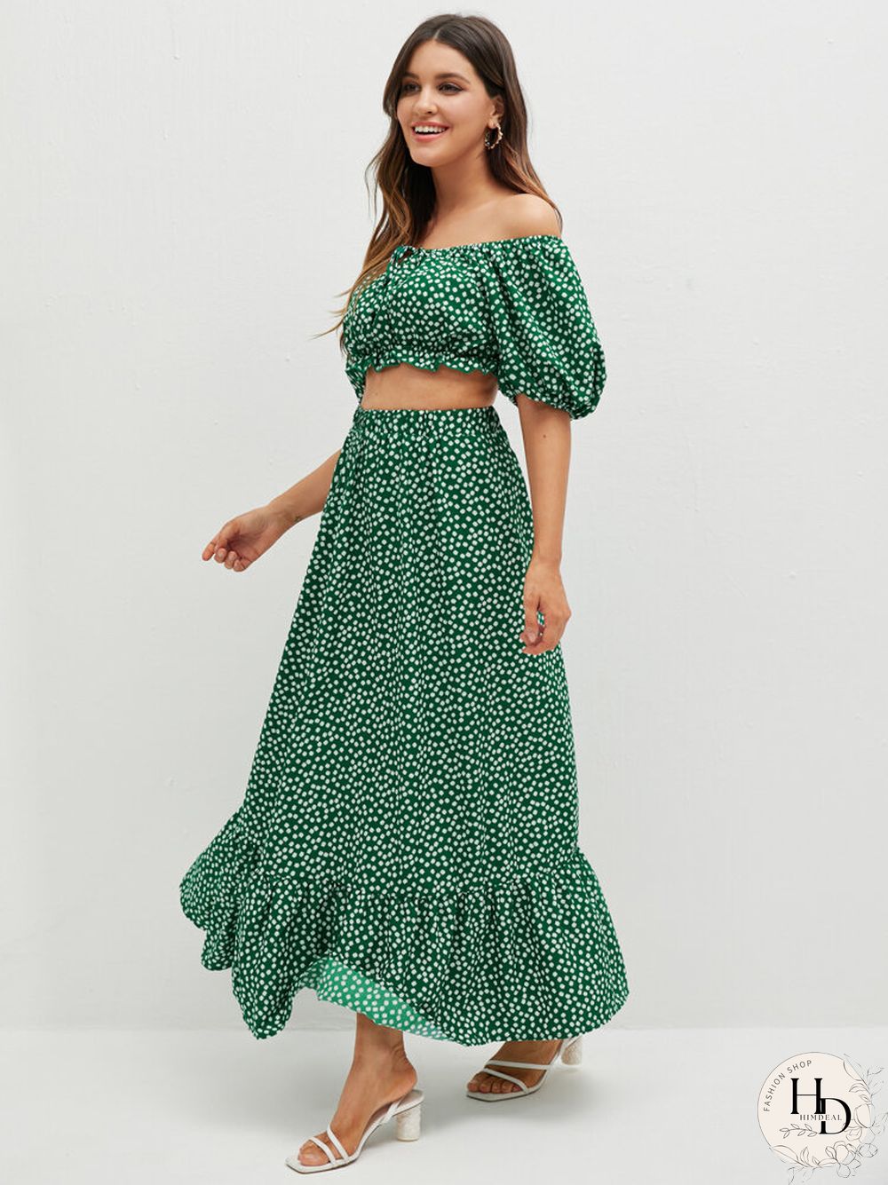 Floral Print Off Shoulder Crop Top Skirt Two Pieces Suit