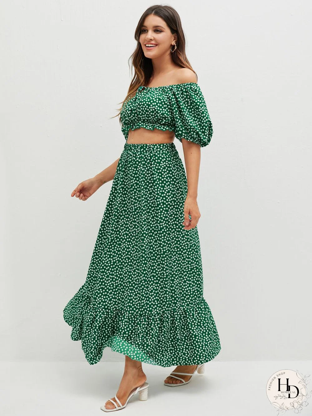 Floral Print Off Shoulder Crop Top Skirt Two Pieces Suit