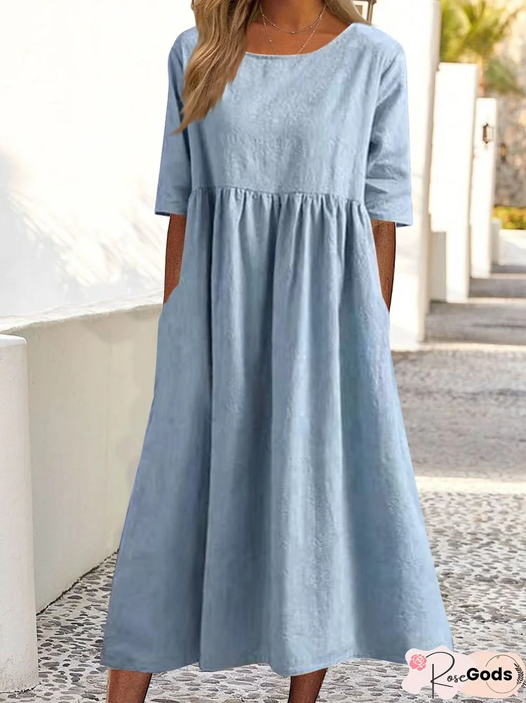 Plain Loose Pocket Long Dress Plus Size